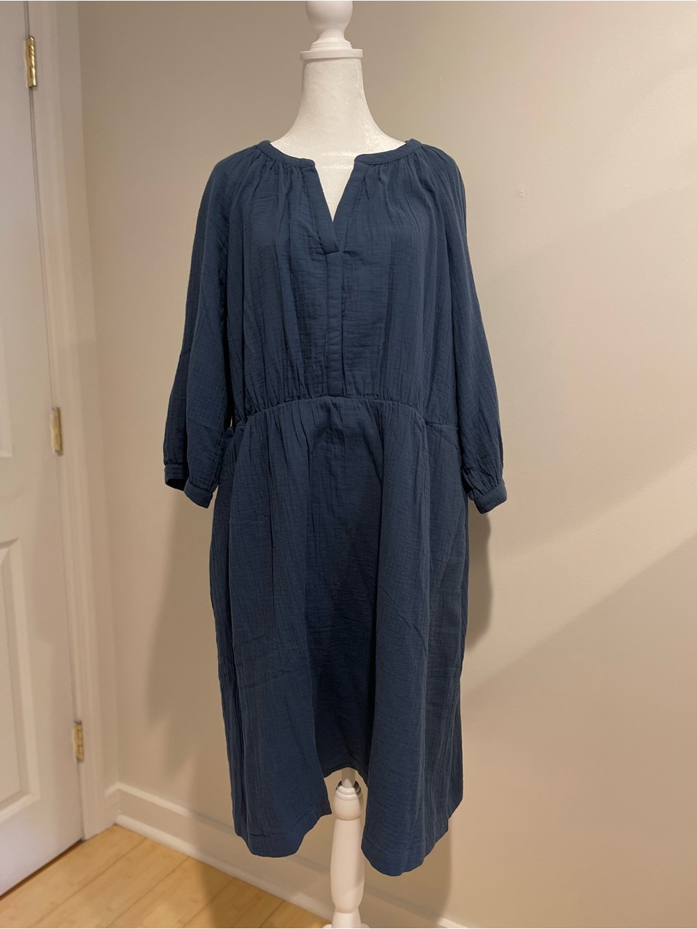 Pact Navy Blue Textured Midi Dress
